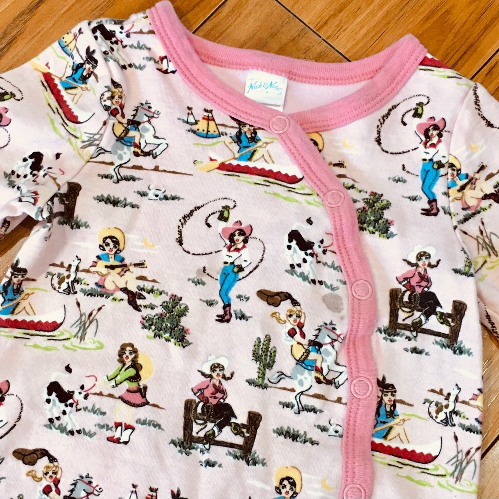 Cowgirl rodeo horse Nick Nora baby onesie romper infant child pink 3 mon…